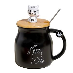 Cute Ceramic Black Cat Coffee Mugs with Kitty